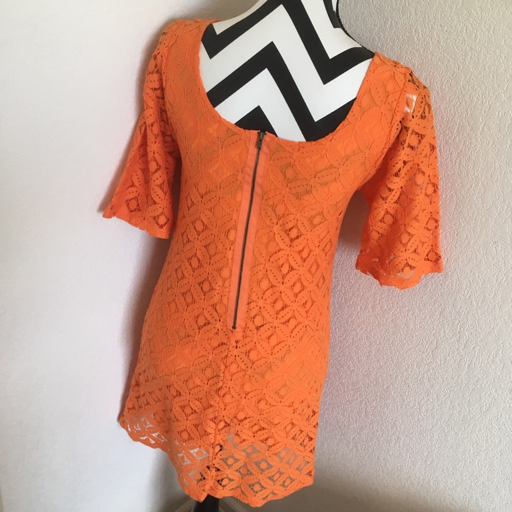 Orange Crochet Mini Dress - Picture 5 of 8